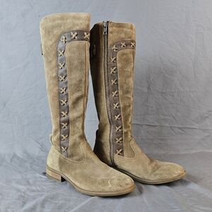Børn Brown Suede Knee-High Boots with Lacing & Buckle, Size 6.5